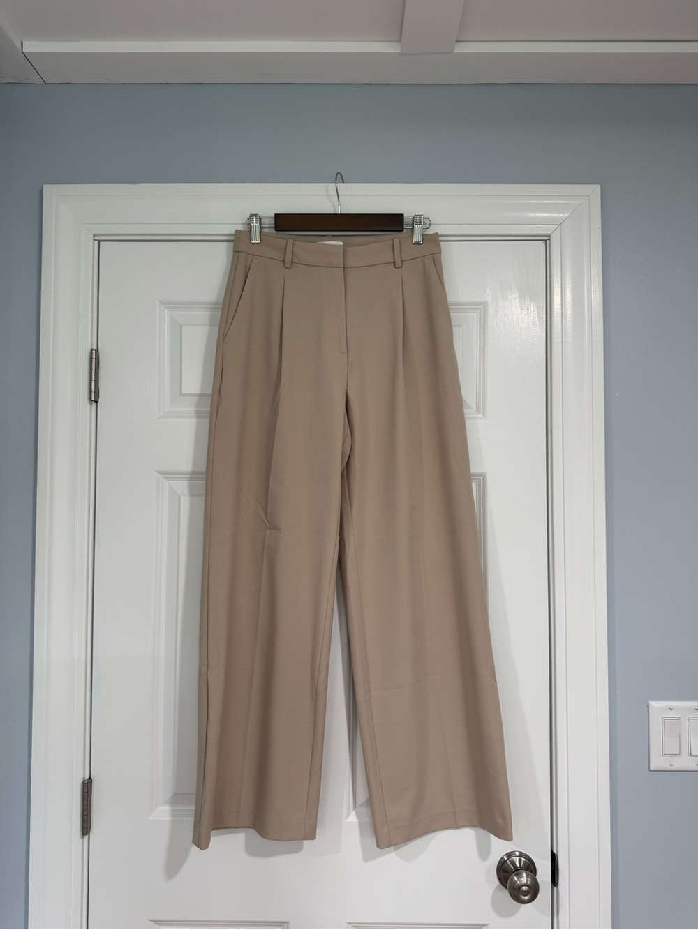 H&M Beige Wide-Leg Trousers with High Waist
